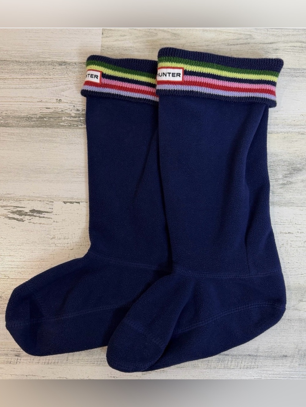 Hunter Navy Blue Fleece Socks with Multicolor Stripes M/L